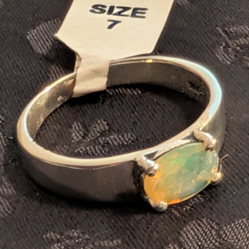 Genuine Natural Ethiopian Opal Sterling Silver Ring Solid Sterling Silver Size 7 - Picture 4 of 9